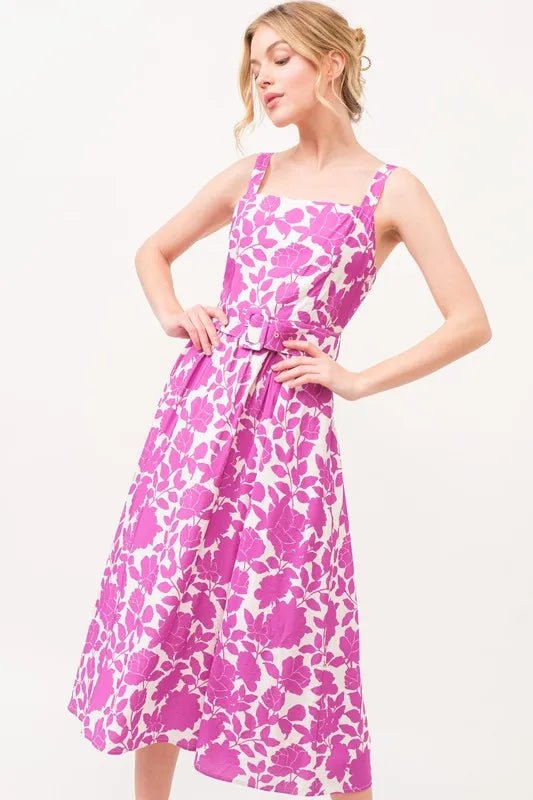 And the Why - Fuchsia Floral Belted Midi Dress