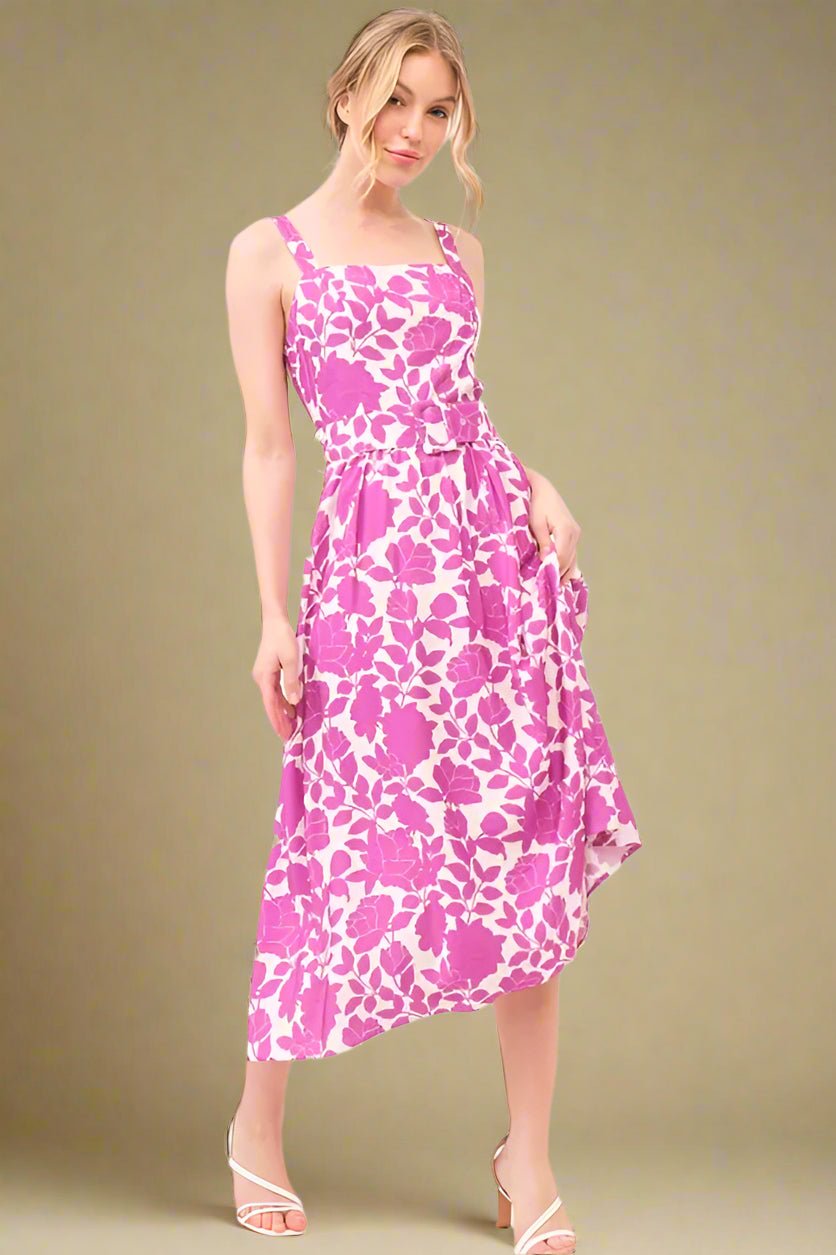 And the Why - Fuchsia Floral Belted Midi Dress