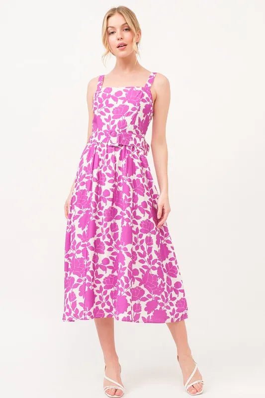 And the Why - Fuchsia Floral Belted Midi Dress