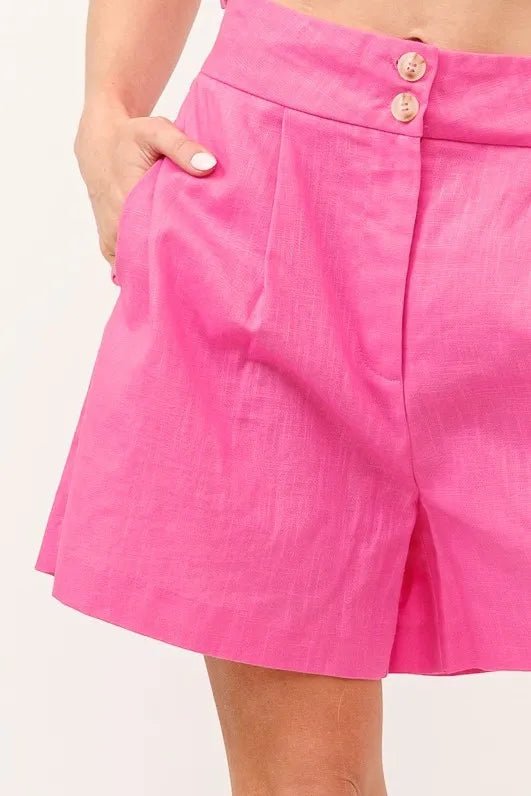 And the Why - Fuchsia High - Waist Linen Blend Shorts