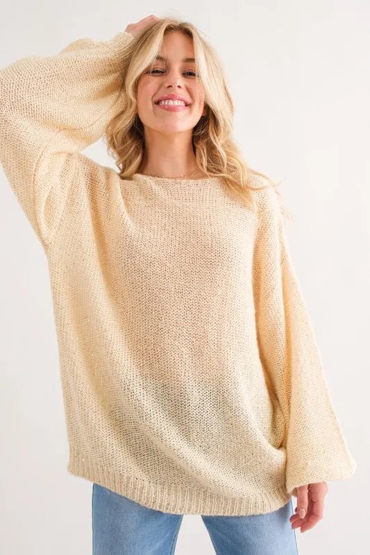 And the Why - Golden Champagne Loose Knit Sweater