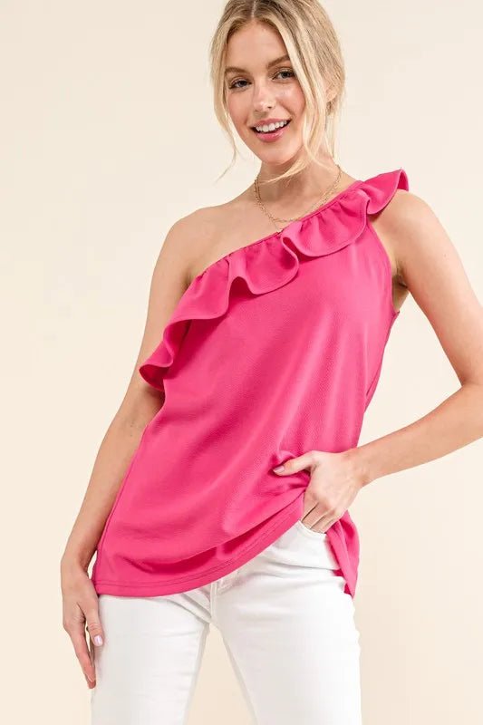 And the Why - Hot Pink One - Shoulder Ruffle Top
