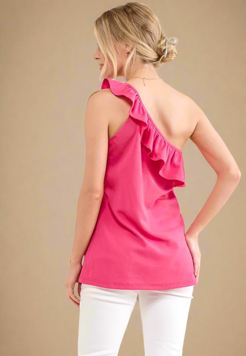 And the Why - Hot Pink One - Shoulder Ruffle Top