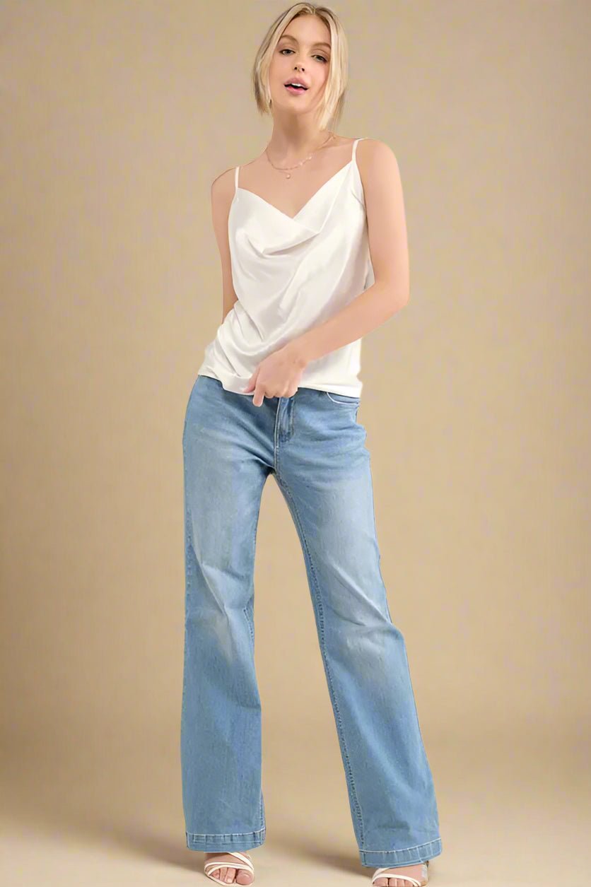 And the Why - Ivory Satin Cowl Neck Camisole Top