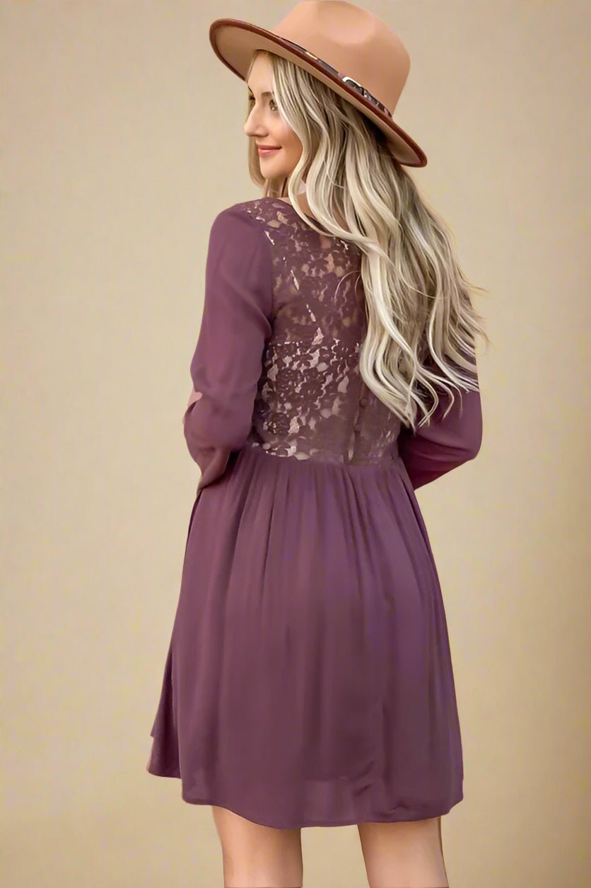 And the Why - Lace - Back Bell Sleeve Mini Dress – Plum Wine