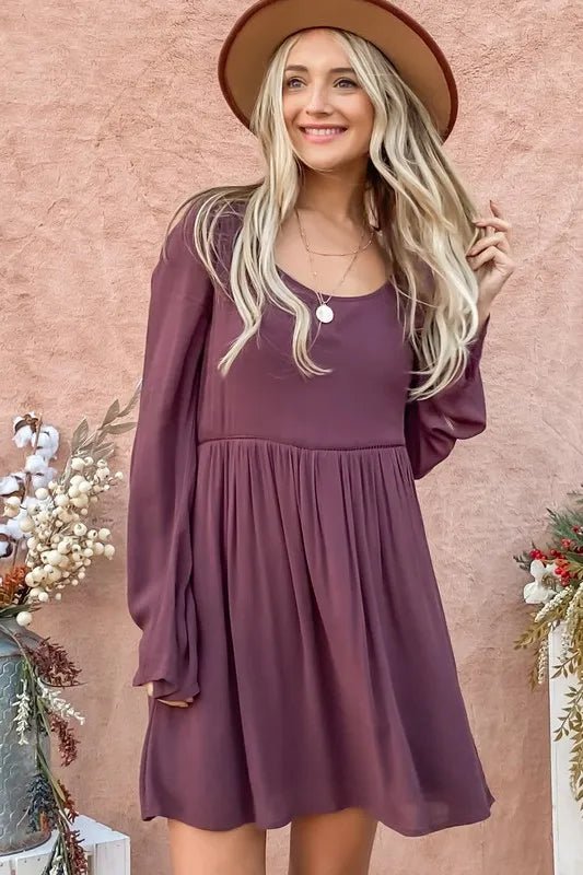 And the Why - Lace - Back Bell Sleeve Mini Dress – Plum Wine