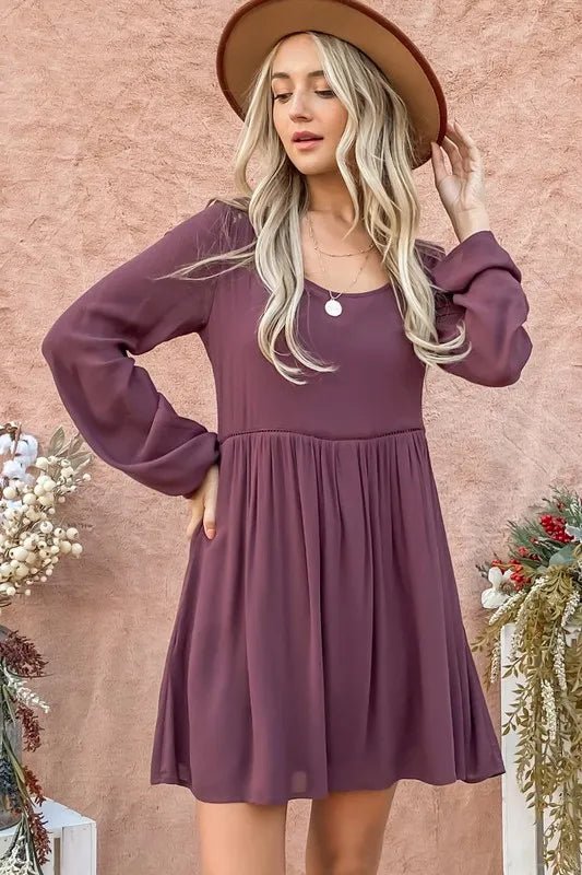And the Why - Lace - Back Bell Sleeve Mini Dress – Plum Wine
