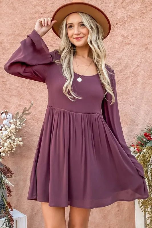 And the Why - Lace - Back Bell Sleeve Mini Dress – Plum Wine