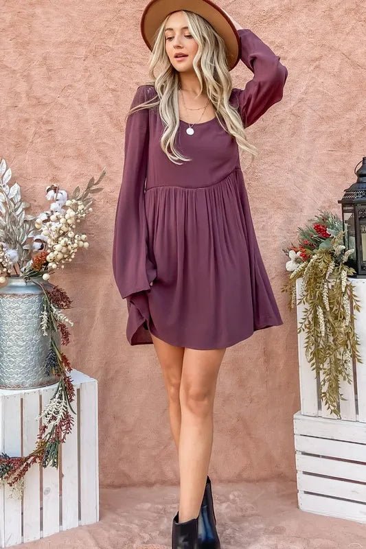And the Why - Lace - Back Bell Sleeve Mini Dress – Plum Wine