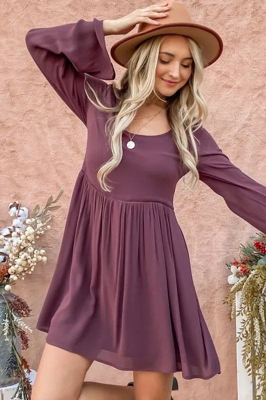 And the Why - Lace - Back Bell Sleeve Mini Dress – Plum Wine