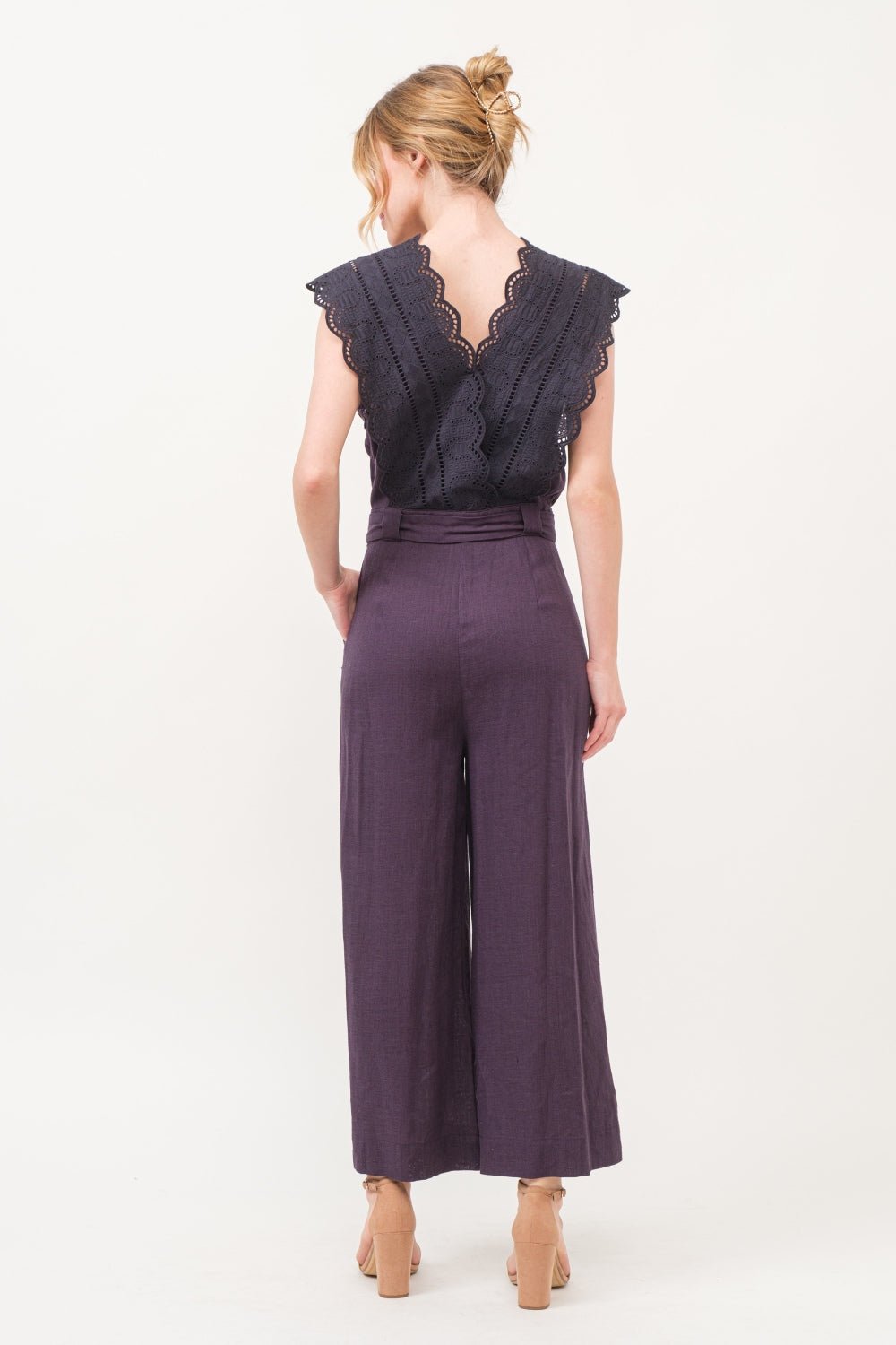 And the Why - Lace Surplice Tie Waist Jumpsuit in Purple