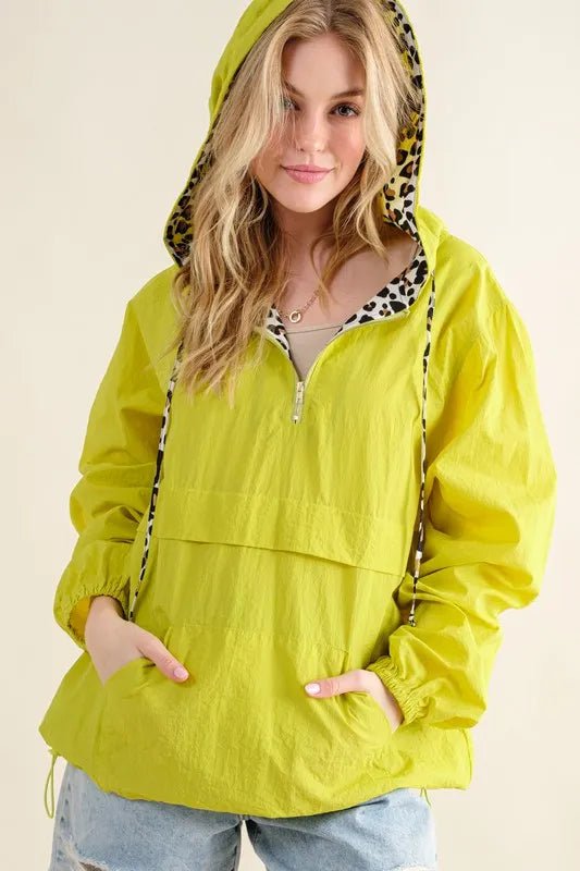 And the Why - Leopard Lined Windbreaker Pullover – Lime Green