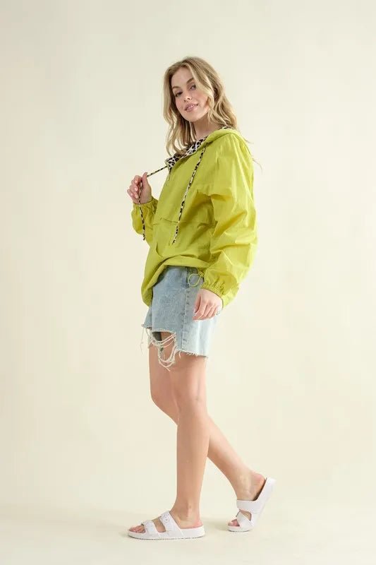 And the Why - Leopard Lined Windbreaker Pullover – Lime Green
