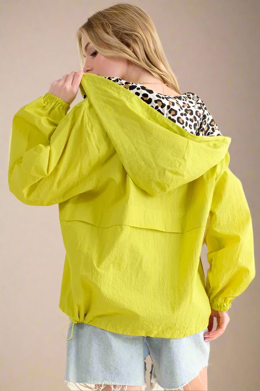 And the Why - Leopard Lined Windbreaker Pullover – Lime Green
