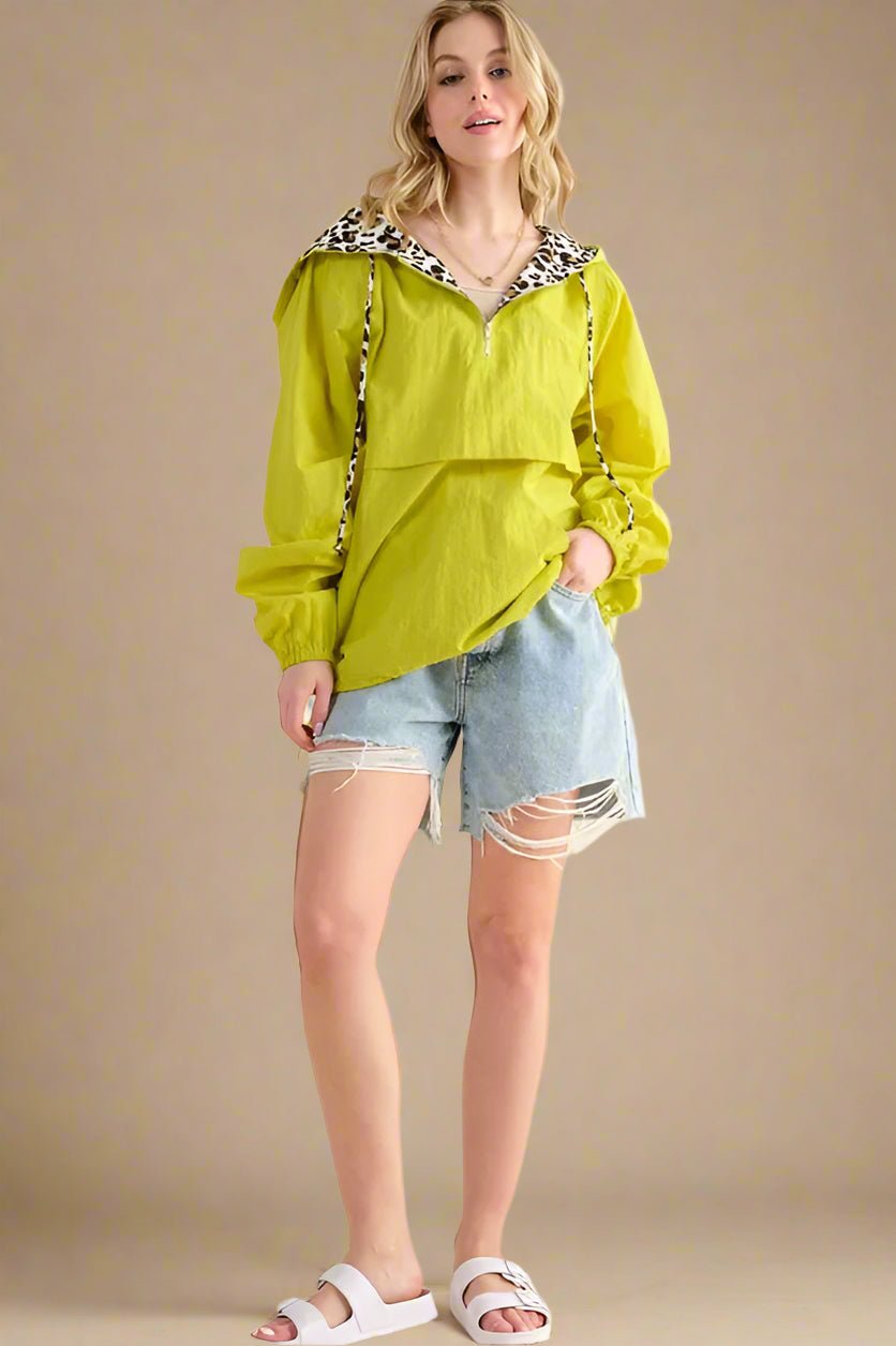 And the Why - Leopard Lined Windbreaker Pullover – Lime Green