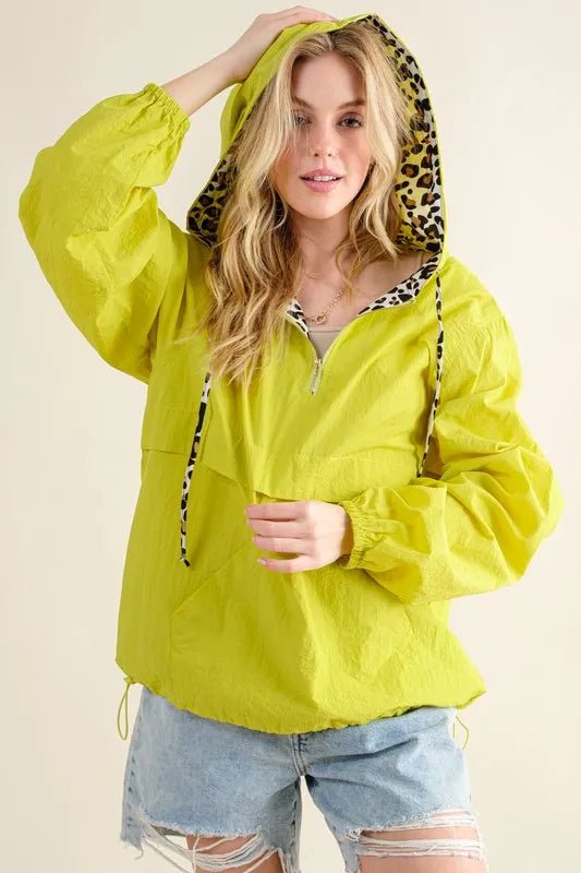 And the Why - Leopard Lined Windbreaker Pullover – Lime Green