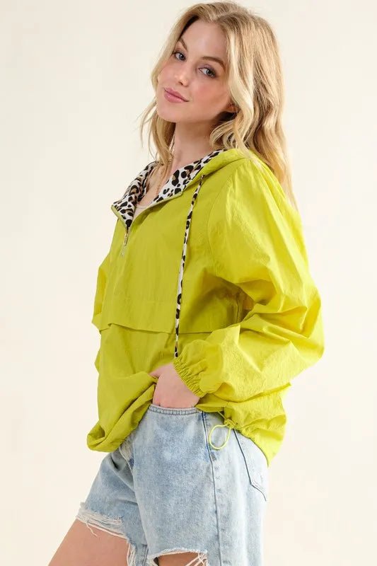 And the Why - Leopard Lined Windbreaker Pullover – Lime Green