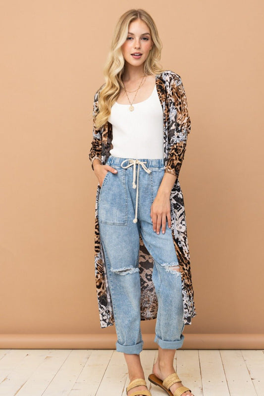 And the Why - Leopard Print Open Front Longline Cardigan Kimono