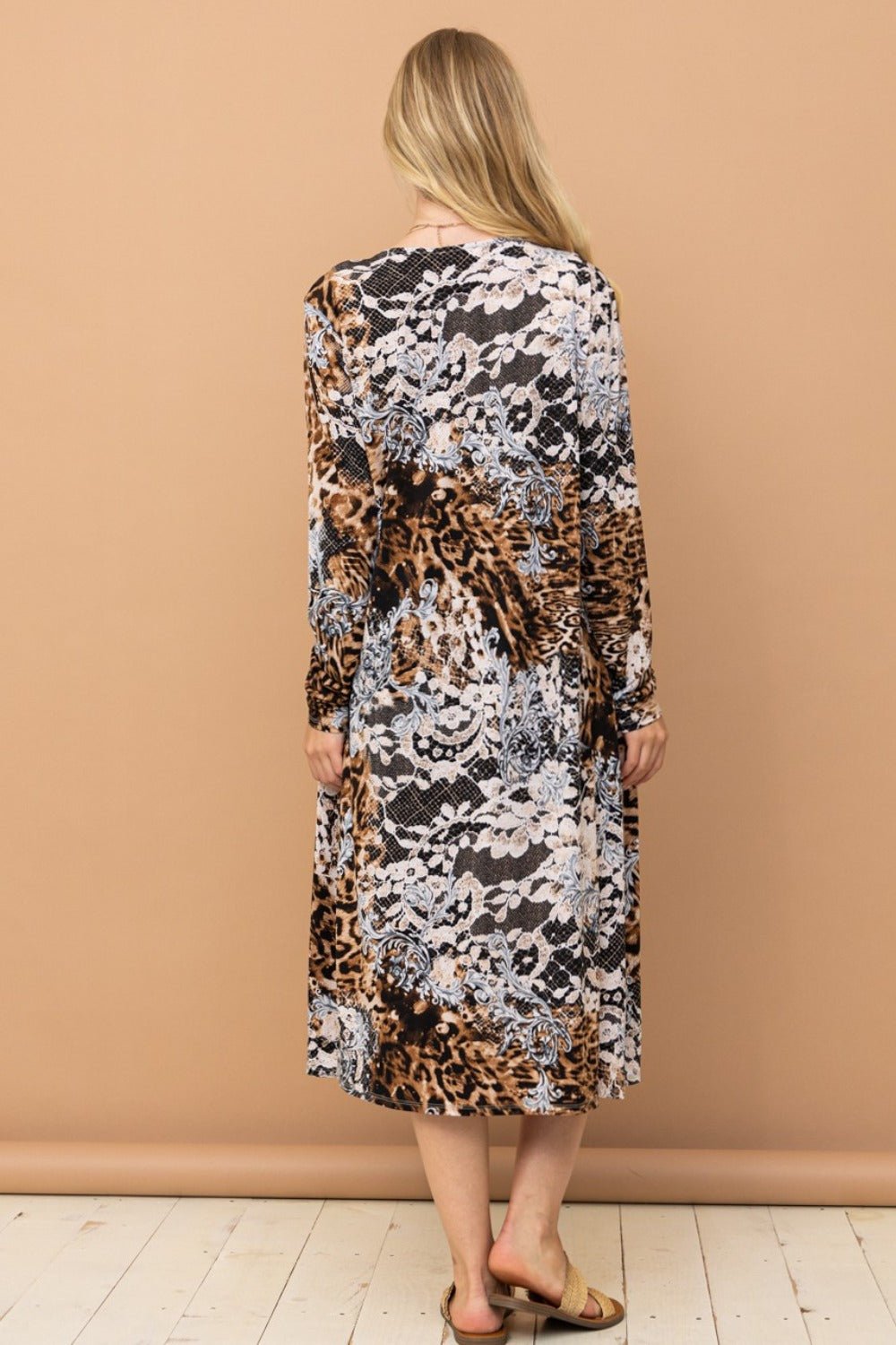 And the Why - Leopard Print Open Front Longline Cardigan Kimono