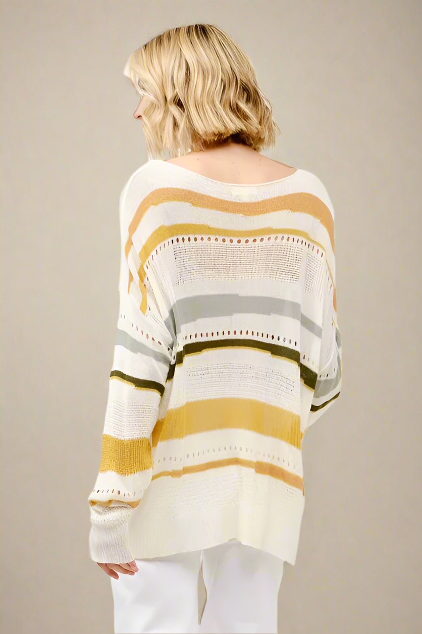 And the Why - Lightweight Stripe Knit Sweater – Cream Multi