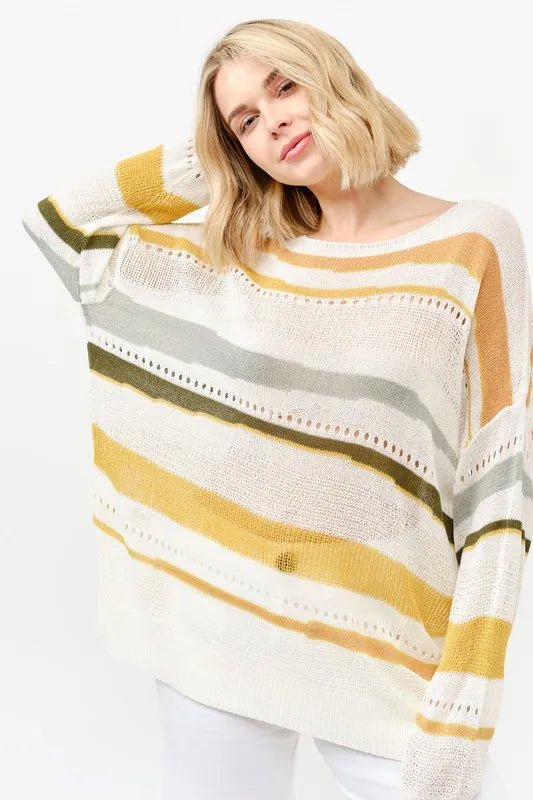 And the Why - Lightweight Stripe Knit Sweater – Cream Multi