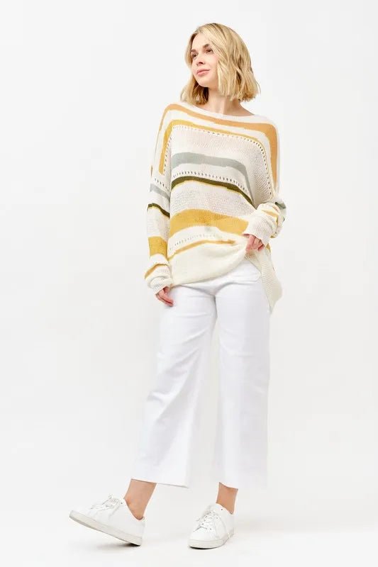 And the Why - Lightweight Stripe Knit Sweater – Cream Multi