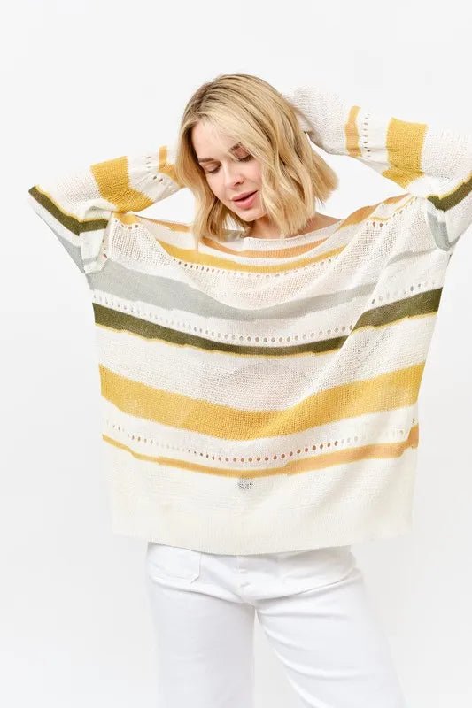And the Why - Lightweight Stripe Knit Sweater – Cream Multi