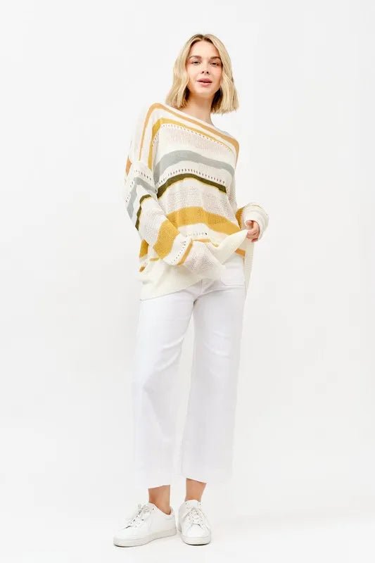 And the Why - Lightweight Stripe Knit Sweater – Cream Multi