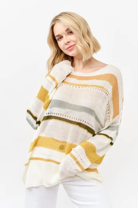 And the Why - Lightweight Stripe Knit Sweater – Cream Multi