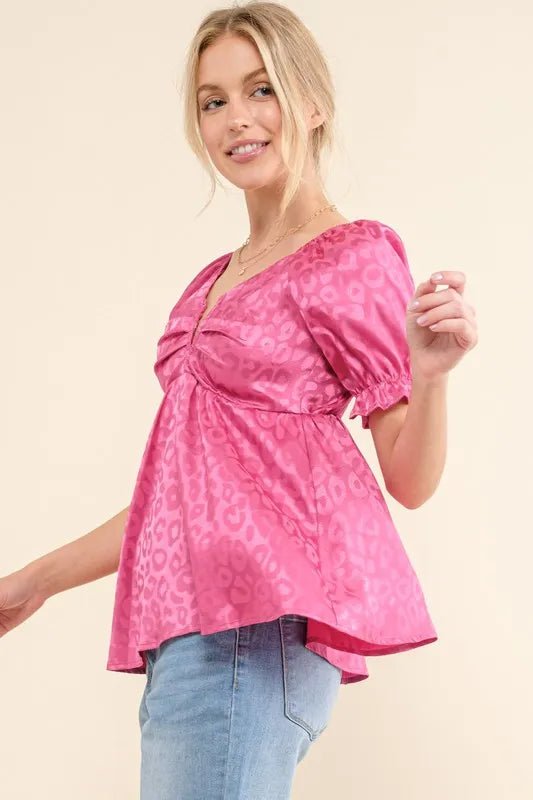 And the Why - Magenta Leopard Jacquard Babydoll Top