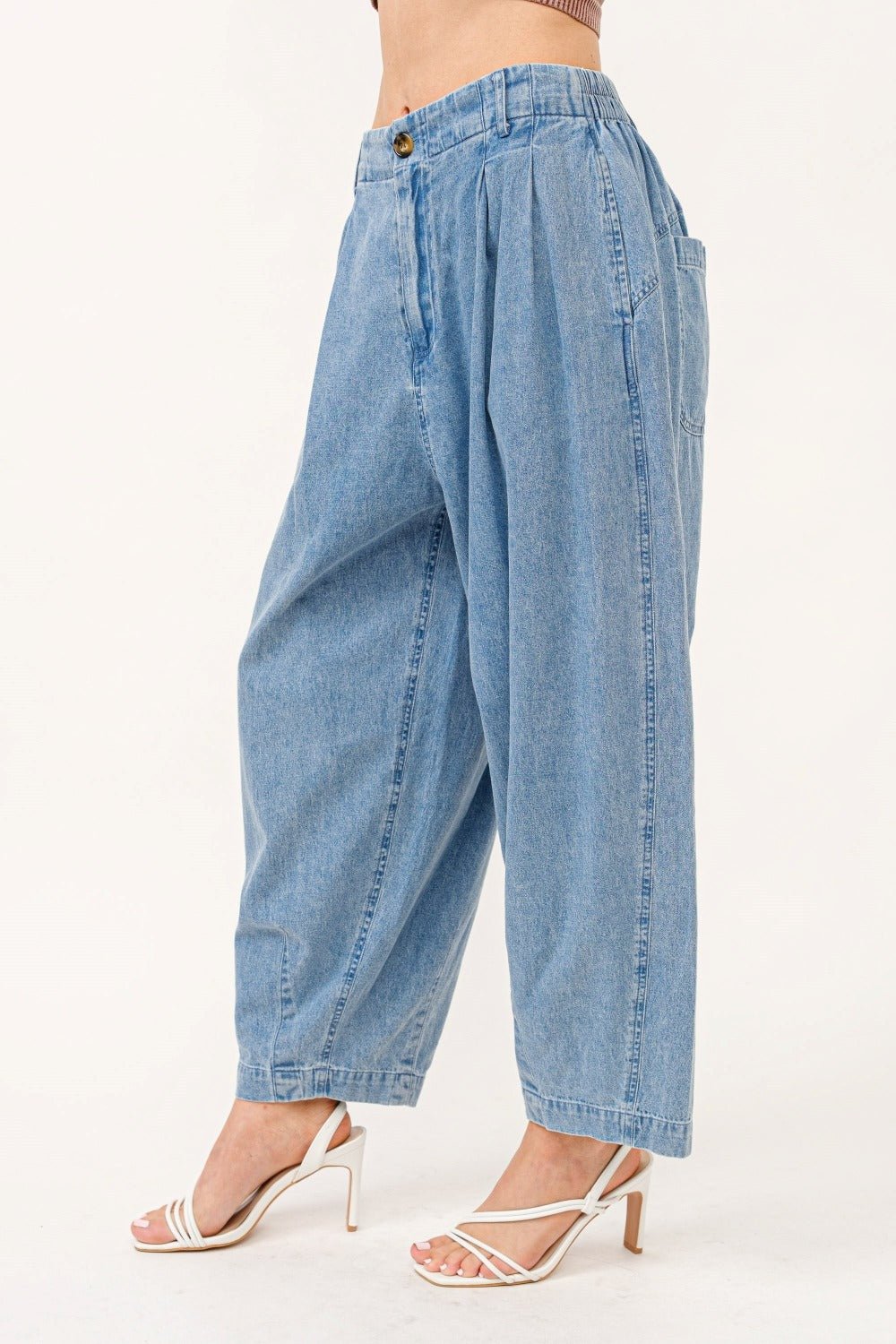 And the Why - Medium Wash Pleated Loose Fit Jeans