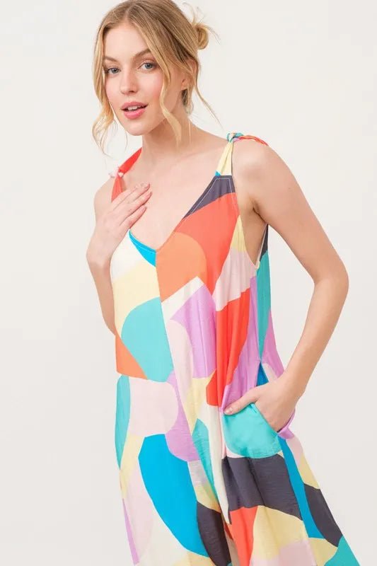 And the Why - Multicolor Abstract Leaf Wide Leg Jumpsuit
