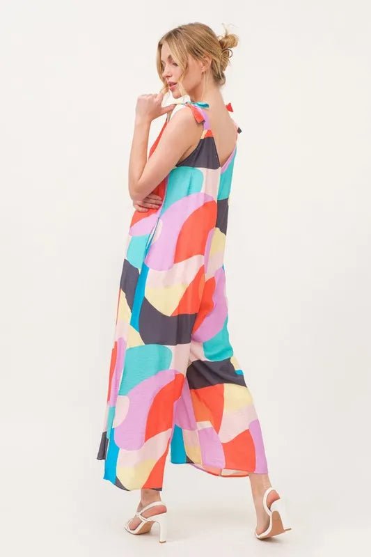 And the Why - Multicolor Abstract Leaf Wide Leg Jumpsuit