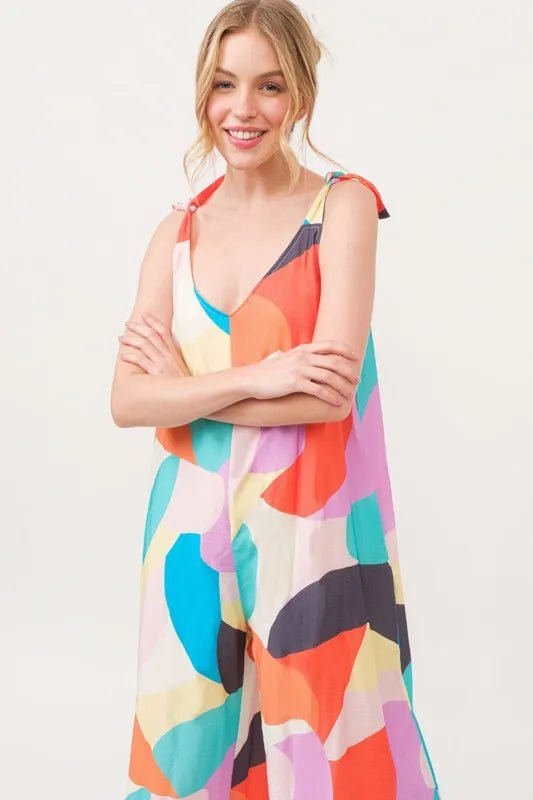 And the Why - Multicolor Abstract Leaf Wide Leg Jumpsuit