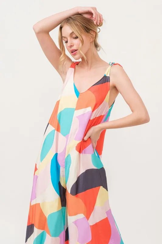 And the Why - Multicolor Abstract Leaf Wide Leg Jumpsuit