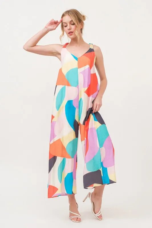 And the Why - Multicolor Abstract Leaf Wide Leg Jumpsuit