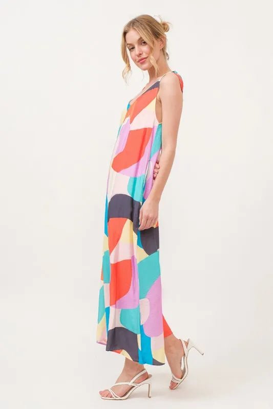 And the Why - Multicolor Abstract Leaf Wide Leg Jumpsuit