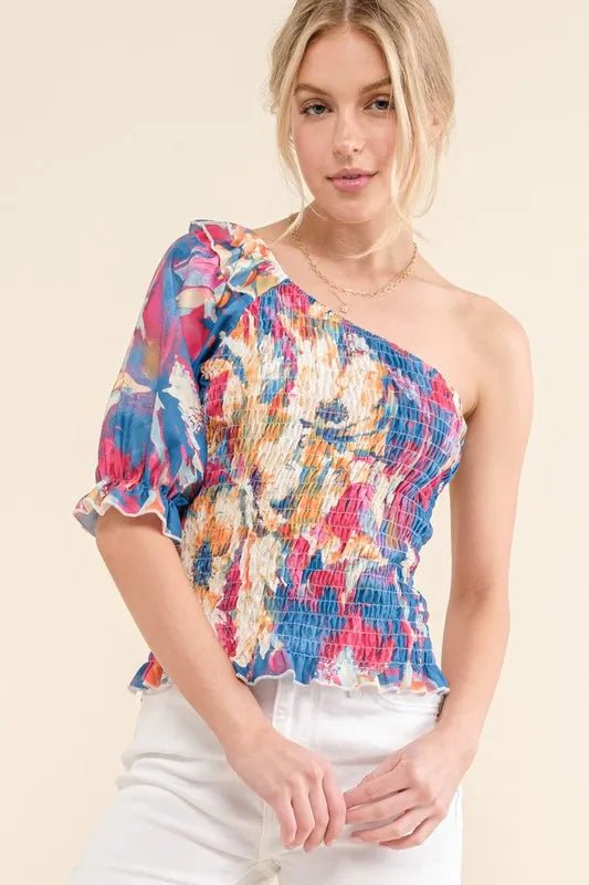 And the Why - Multicolor Smocked One Shoulder Top