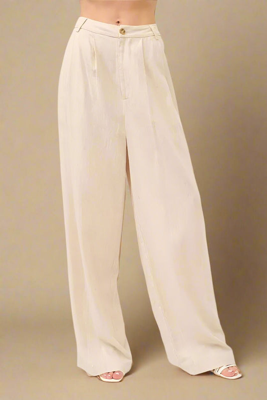 And the Why - Natural Linen Blend Wide Leg Trousers