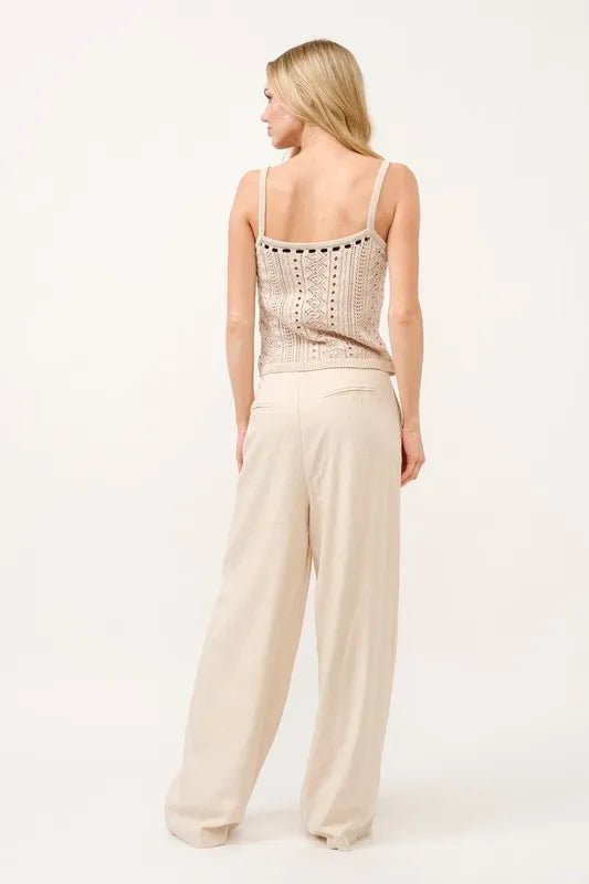 And the Why - Natural Linen Blend Wide Leg Trousers