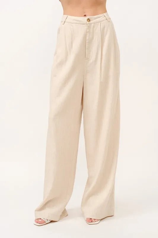 And the Why - Natural Linen Blend Wide Leg Trousers