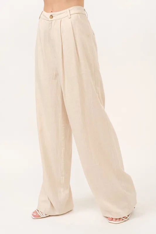 And the Why - Natural Linen Blend Wide Leg Trousers