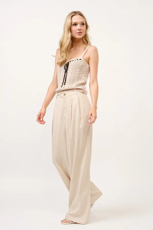 And the Why - Natural Linen Blend Wide Leg Trousers