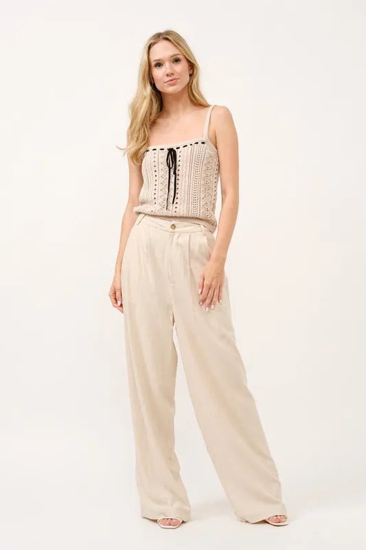 And the Why - Natural Linen Blend Wide Leg Trousers