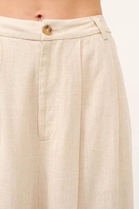 And the Why - Natural Linen Blend Wide Leg Trousers