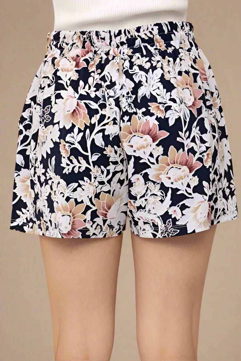 And the Why - Navy Floral Elastic Waist Shorts