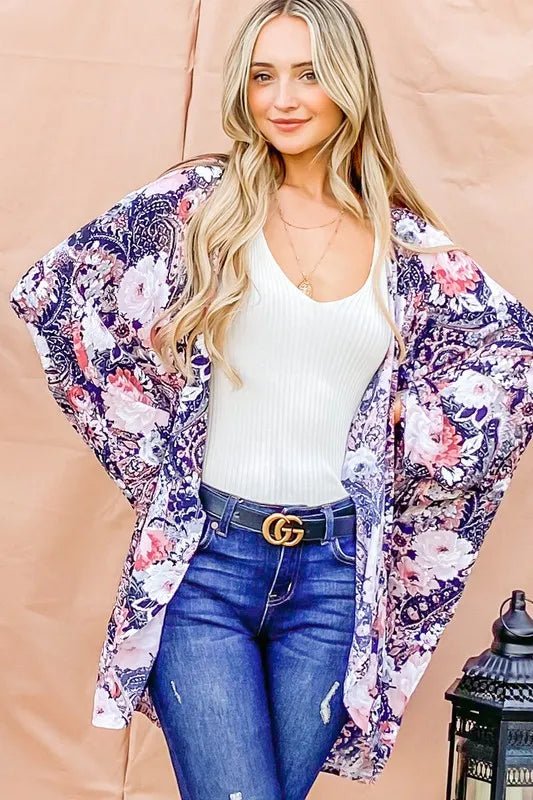 And the Why - Navy Floral Paisley Kimono Cardigan