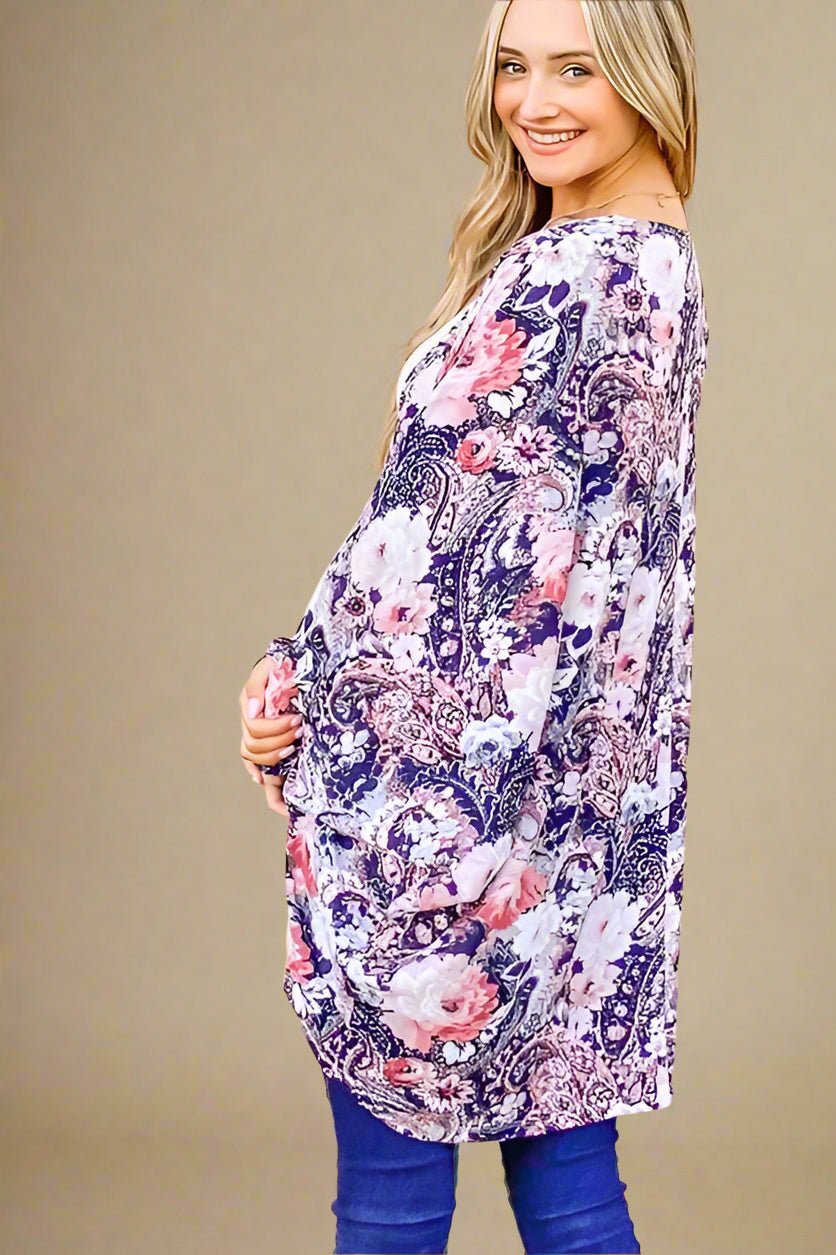 And the Why - Navy Floral Paisley Kimono Cardigan
