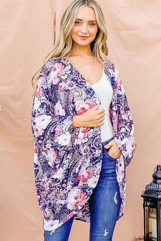And the Why - Navy Floral Paisley Kimono Cardigan