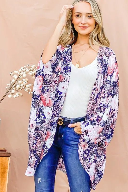 And the Why - Navy Floral Paisley Kimono Cardigan
